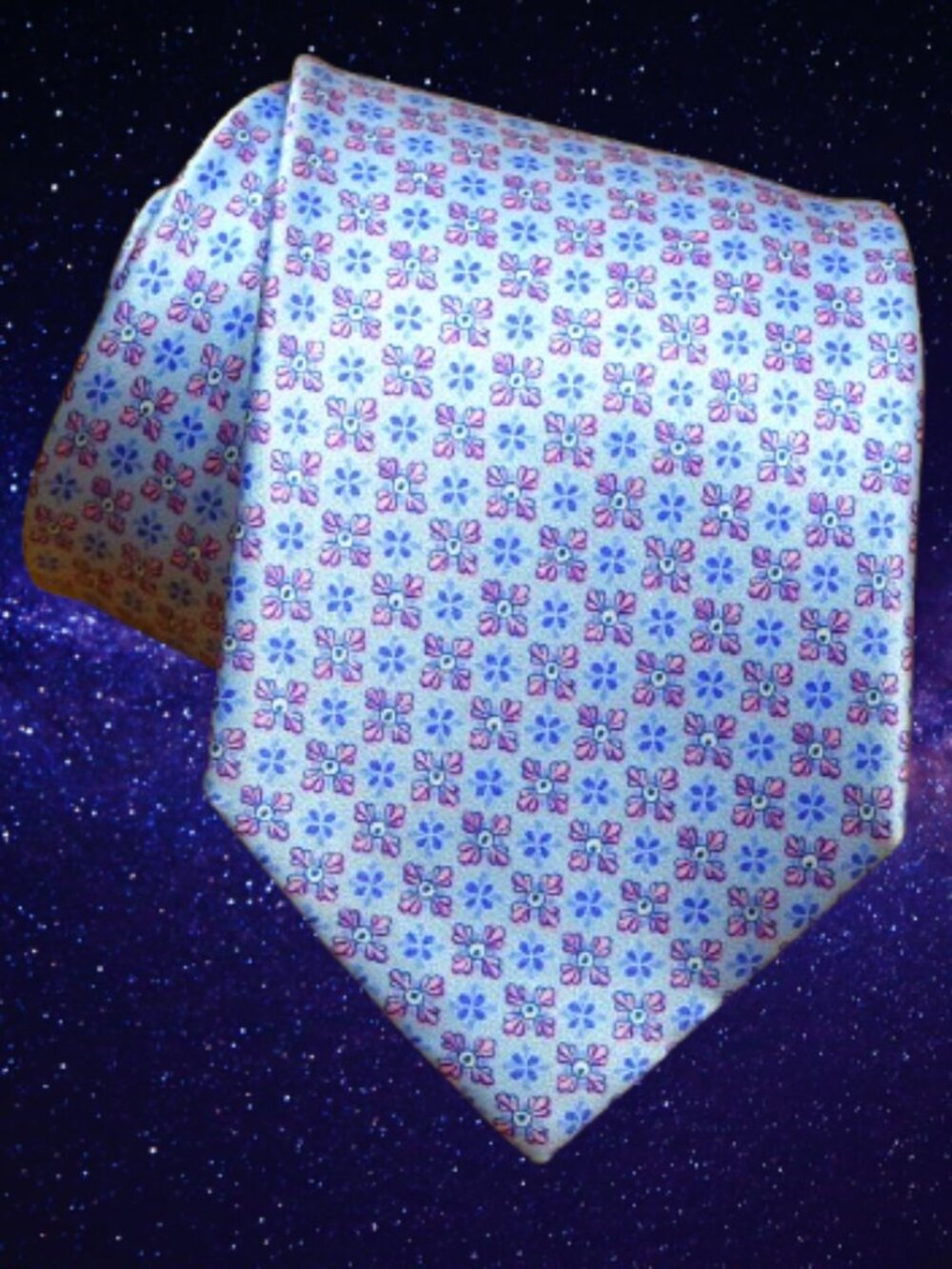 $840 BRIONI Pink Aqua Blue Geometric Floral Handmade Italy Silk Neck Tie
